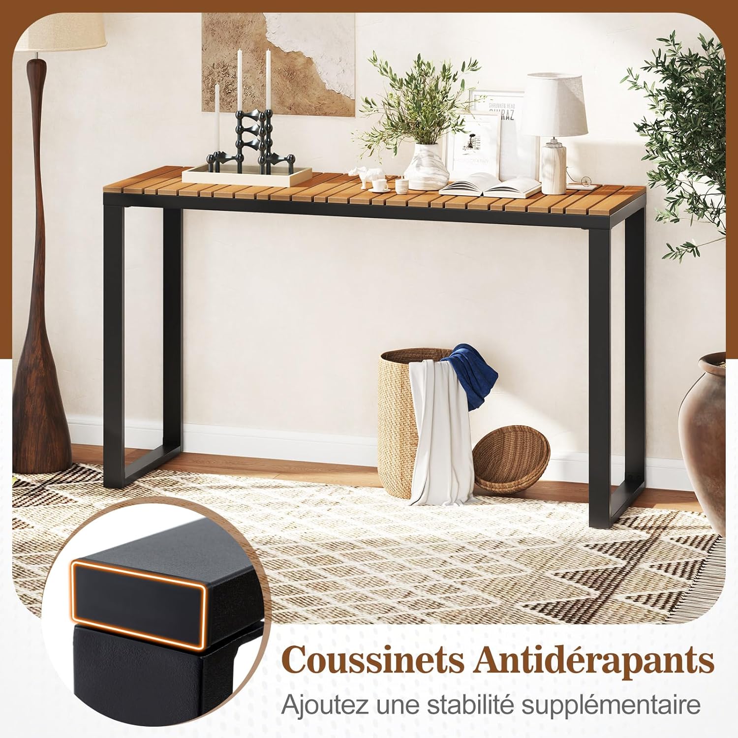 Table Bar Exterieur, Table Haut Extérieur, Console Jardin Exterieur Structure Résistante en Métal, Cour et Terrasse, Charge 60KG, 129x42x75CM - 6