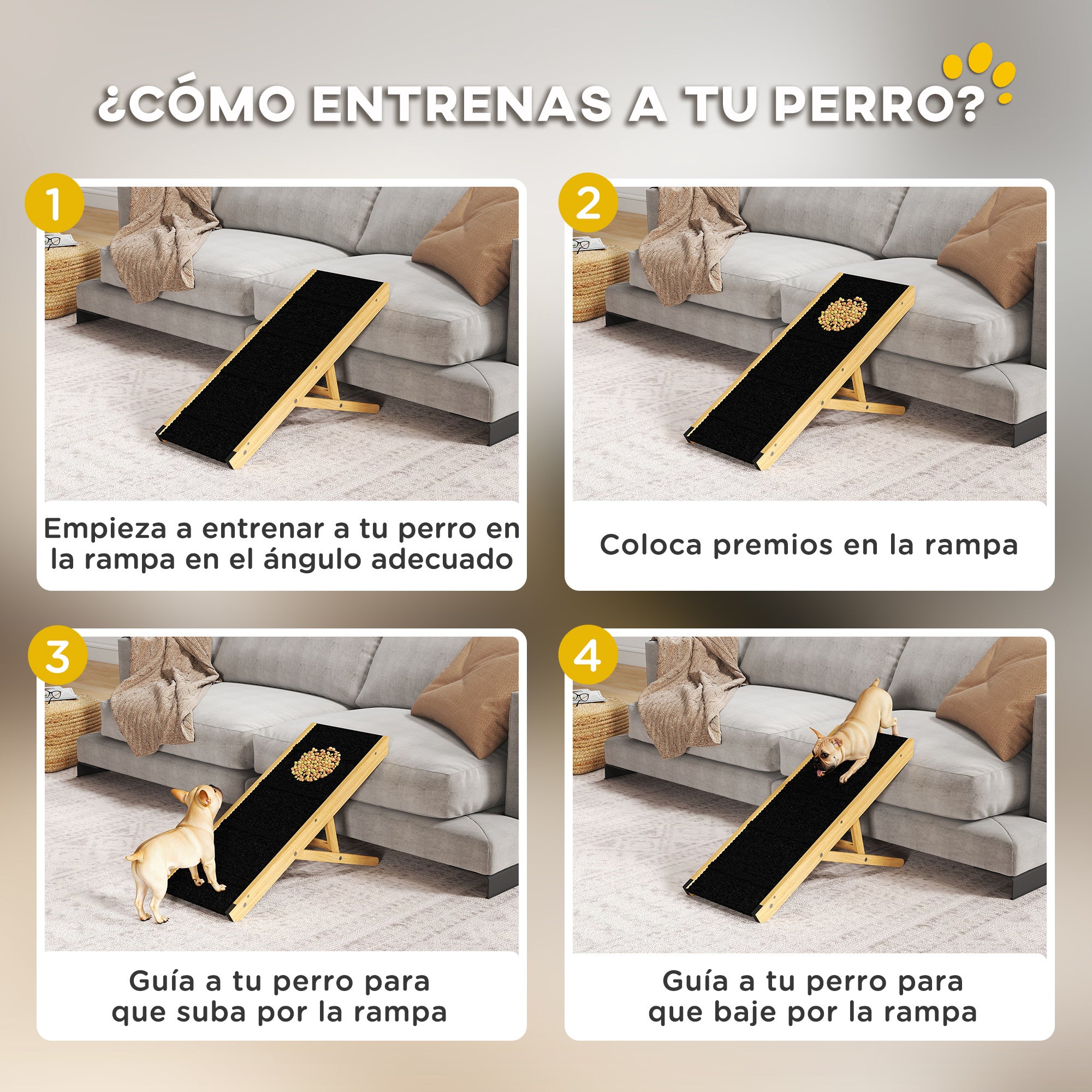 Rampa para Mascotas PawHut Madera de Pino, Poliéster Natural y Negro 83.5x35x47.5 cm - 5