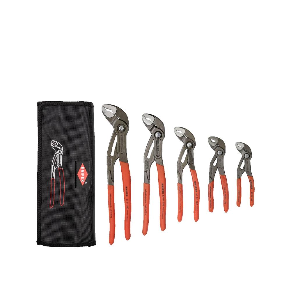 Zestaw szczypiec KNIPEX Cobra, 5 sztuk, regulacja jedną ręką, ochrona przed zmiażdżeniem