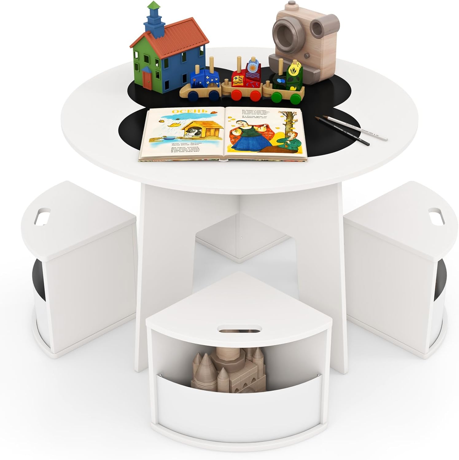 Table Enfant avec 4 Chaises, Table de Dessin Enfant avec Plateau en ...