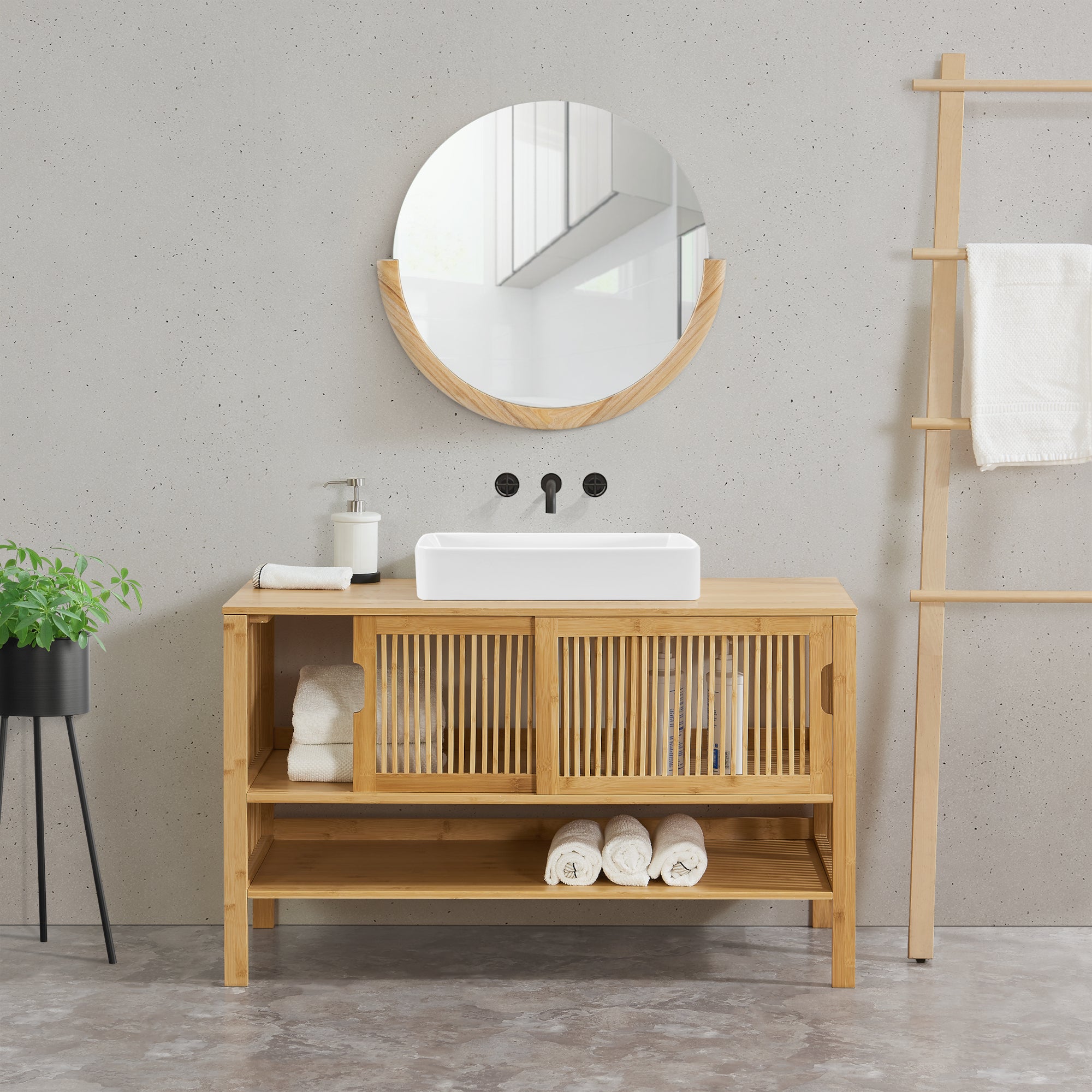 en.casa] Bamboo basin cabinet Hvaler 60x100x45 cm wood colored
