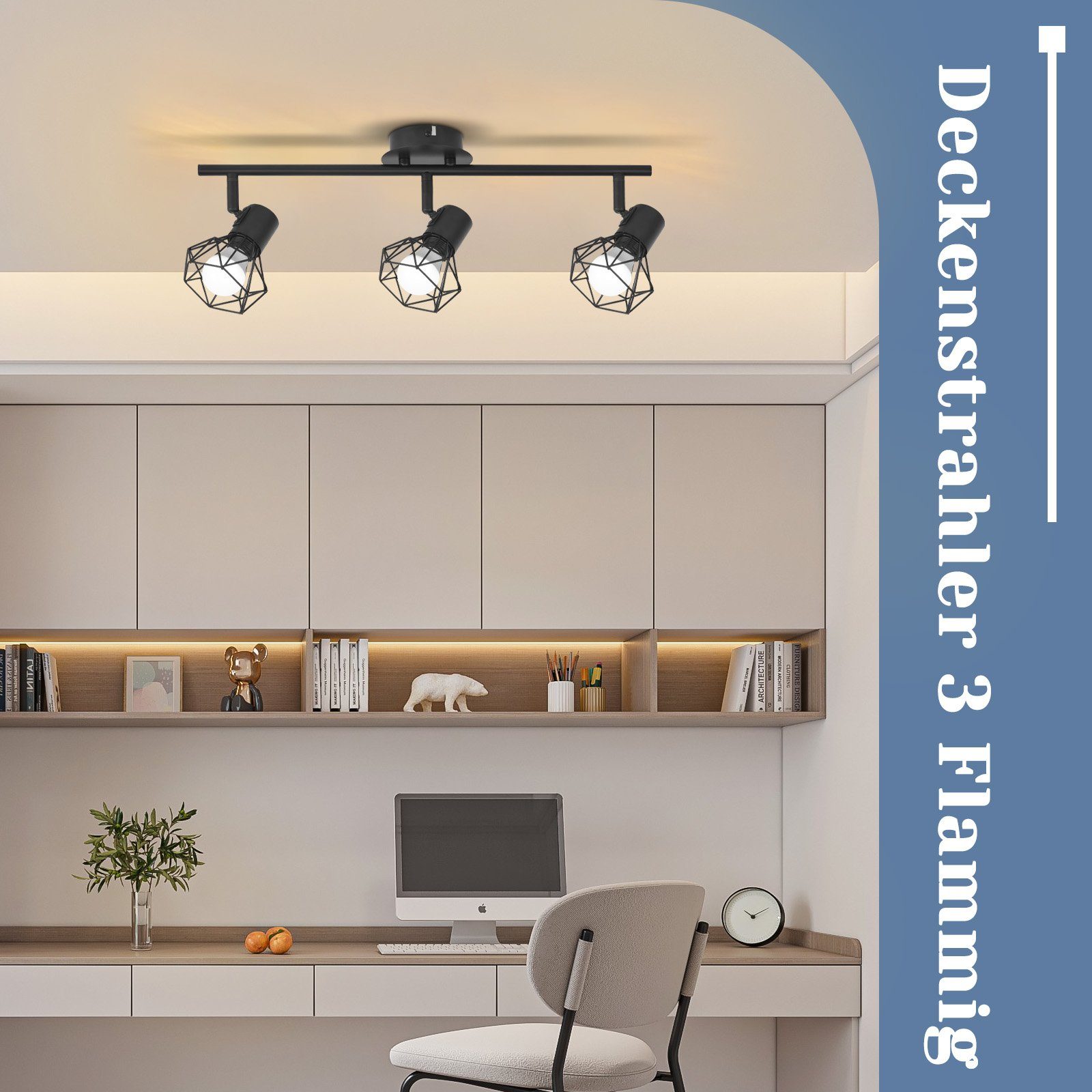 NETTLIFE 3 Focos de Techo Negros E14 Retro Regulables 350° Metal Industrial para Dormitorio Salón Oficina Sin Bombillas - 9