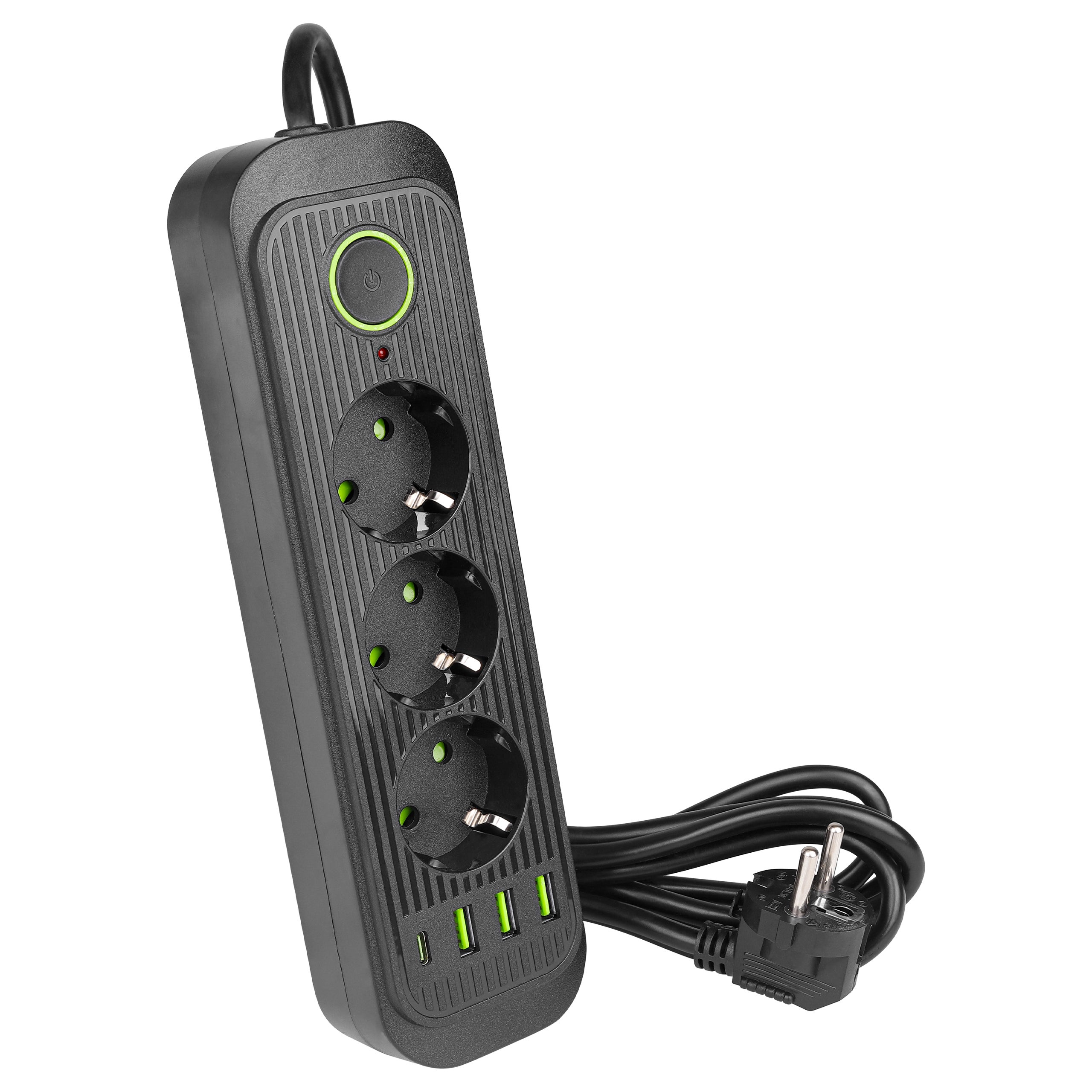 Przedłużacz Modi 2m 3 gniazda 230V 3xUSB + USB-C włącznik IP22 czarny MasterLED