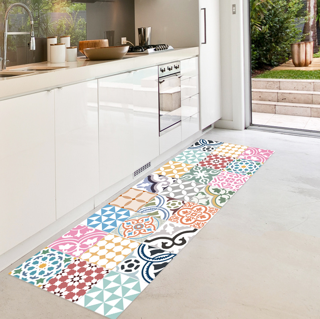 Alfombra de vinilo san_tropez 66x100 cm - pvc antideslizante, vinilica para cocina o salón, lavable, estilo hidraúlico