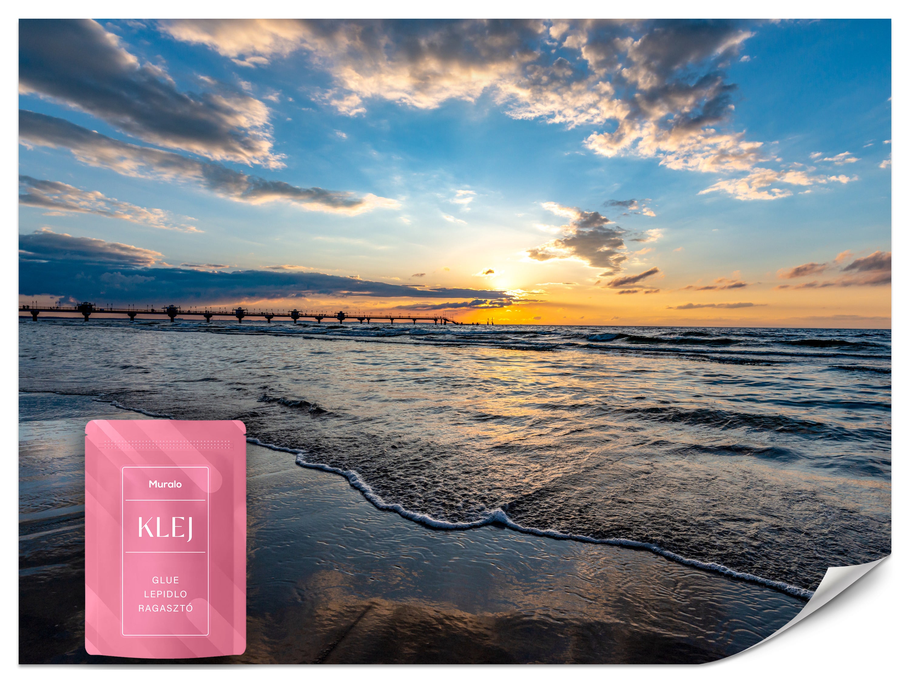 FOTOTAPETA DO SYPIALNI ZACHÓD SŁOŃCA MORZE BAŁTYCKIE PLAŻA MOLO 3D 250x175