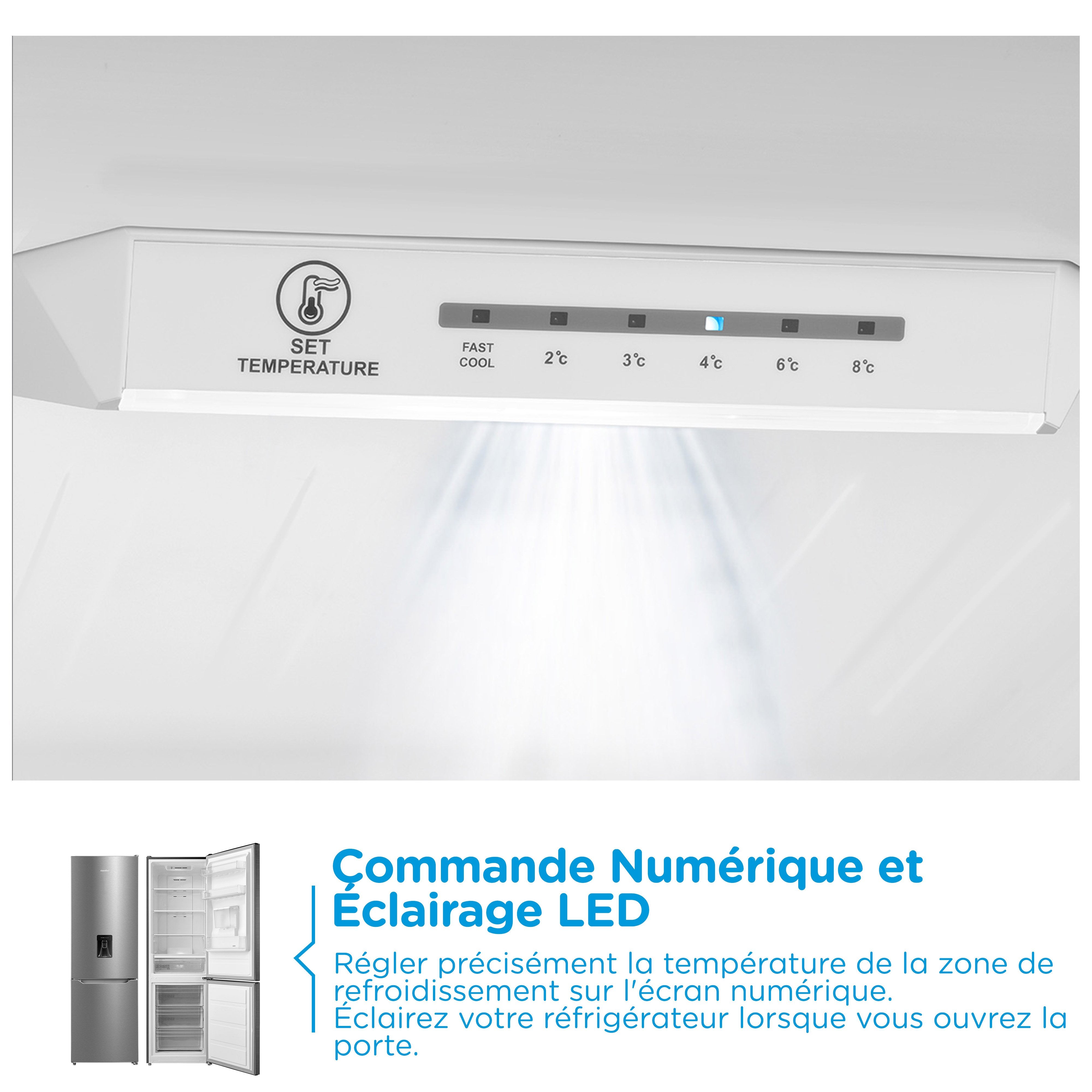 Réfrigérateur Combiné Congélateur Bas COMFEE - 308L - Classe D - Total No Frost (Sans givre)- L 63 cm x H 188 cm - Inox - 6
