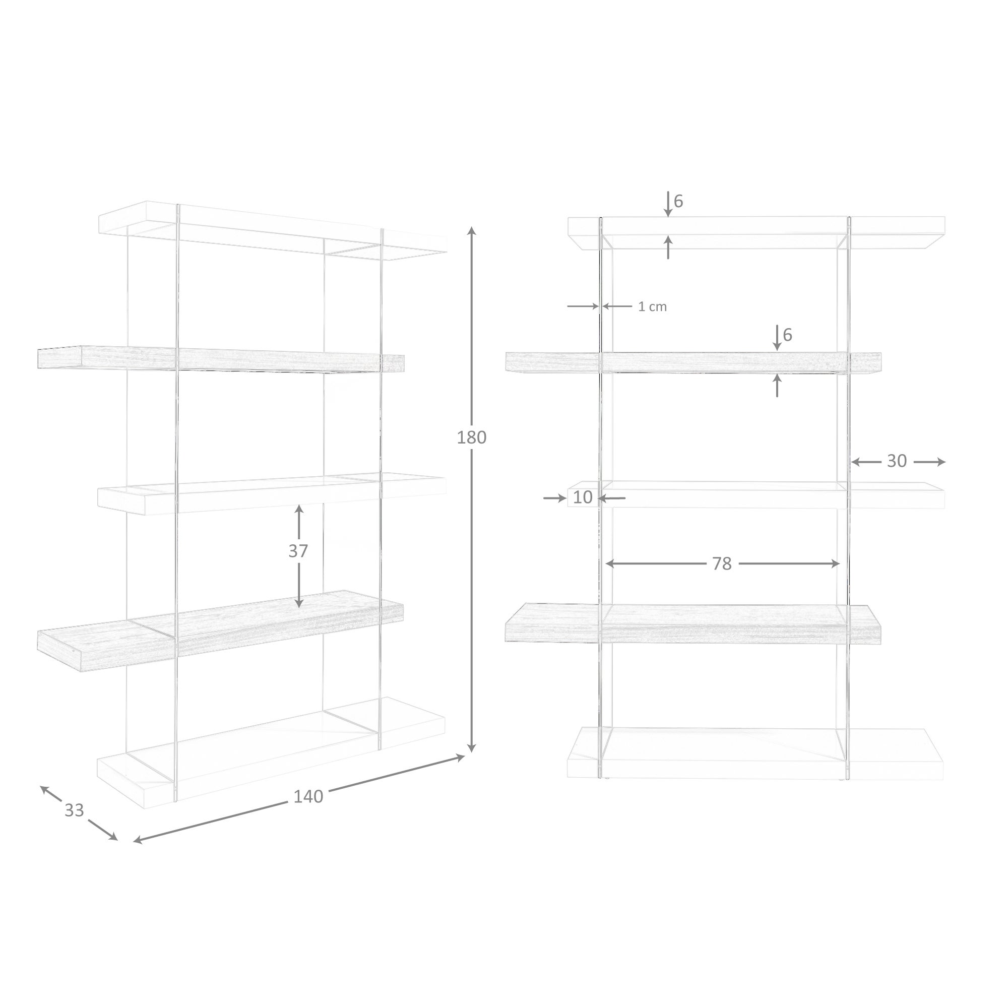 Mensola in legno di noce e vetro 140 x 33 x 180 cm - 5