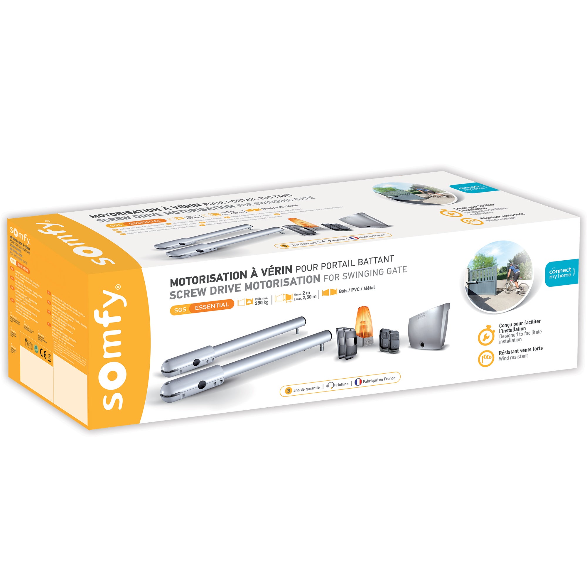 Somfy - Motorisation de portail battant à vérin SGS Essential RTS - Livrée avec 2 télécommandes Keypop, feu orange, photocellules et batterie de - 2