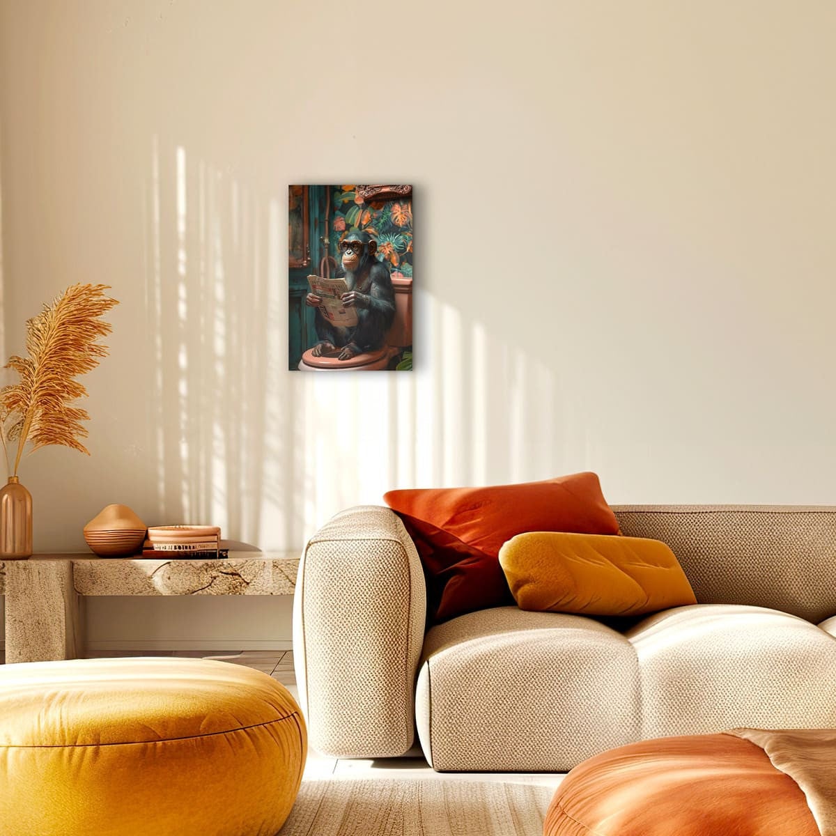 Tableau sur toile Singe lecteur de journal aux toilettes 30x45 cm - 2