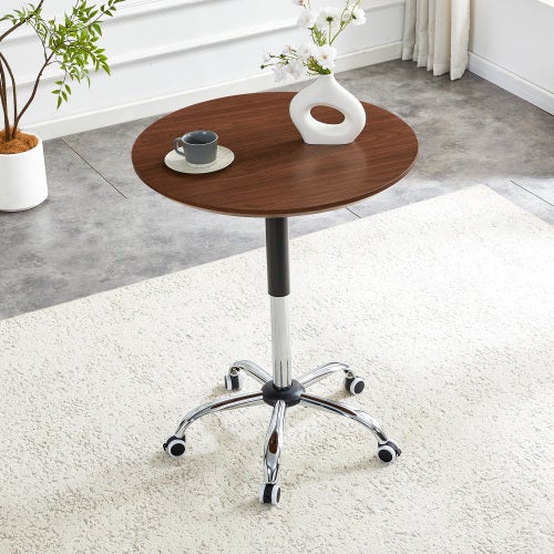 Table d'appoint ronde réglable en hauteur sur roulettes,couleur noyer,Ø ...