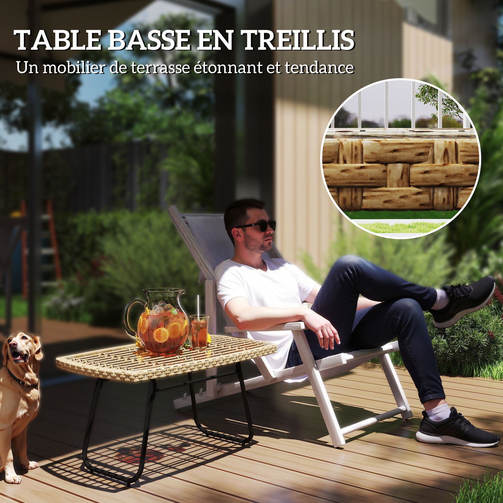 Table d'appoint de jardin résine tressée Outsunny - 4