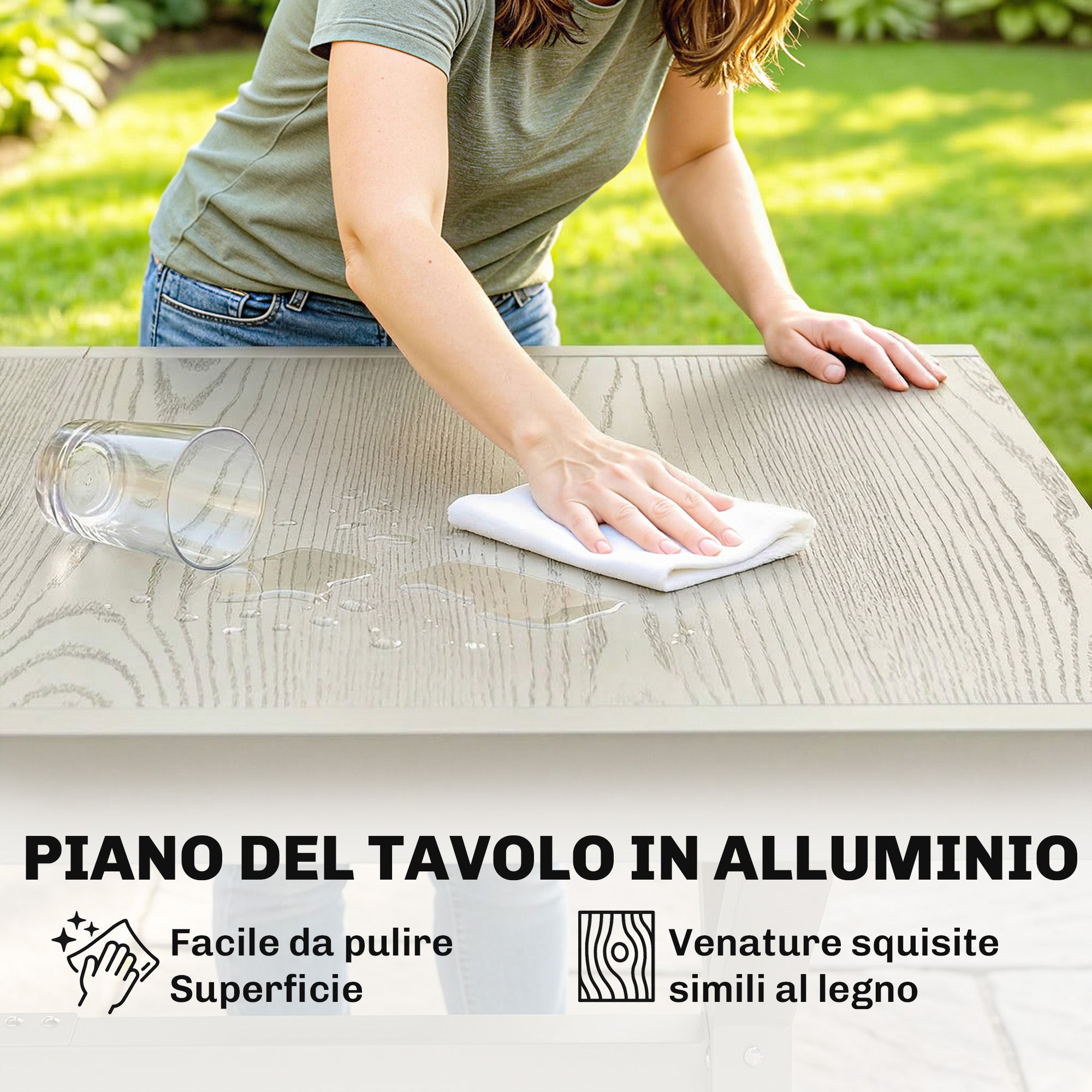 Table de jardin extensible pour 8 à 10 personnes, aluminium et acier - gris - 154/214x85x73 cm - 7