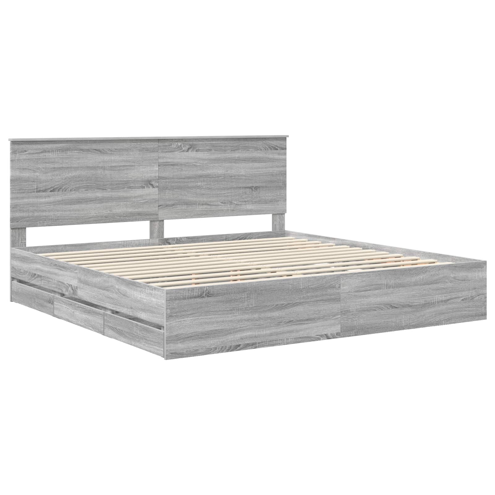 Cadre de lit gris 200 x 200 cm panneau de bois - 3