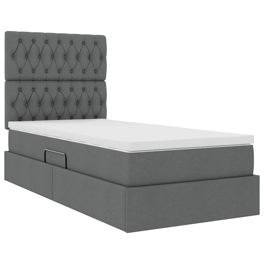 Lit avec rangement et matelas en tissu gris foncé, pour la chambre, 90 × 190 cm - 5