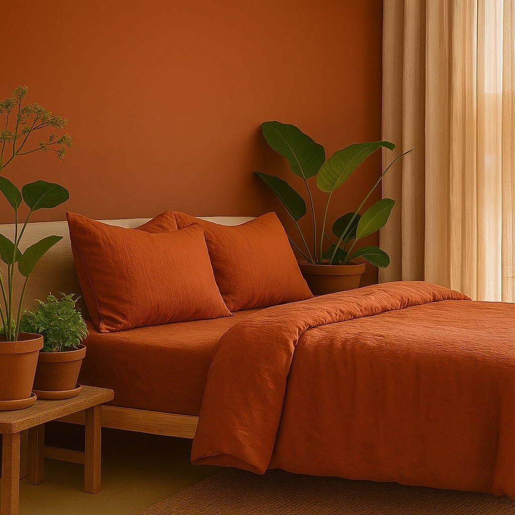 Parure de lit en Gaze de Coton 240x260cm - 260x240cm - Terracotta - 2