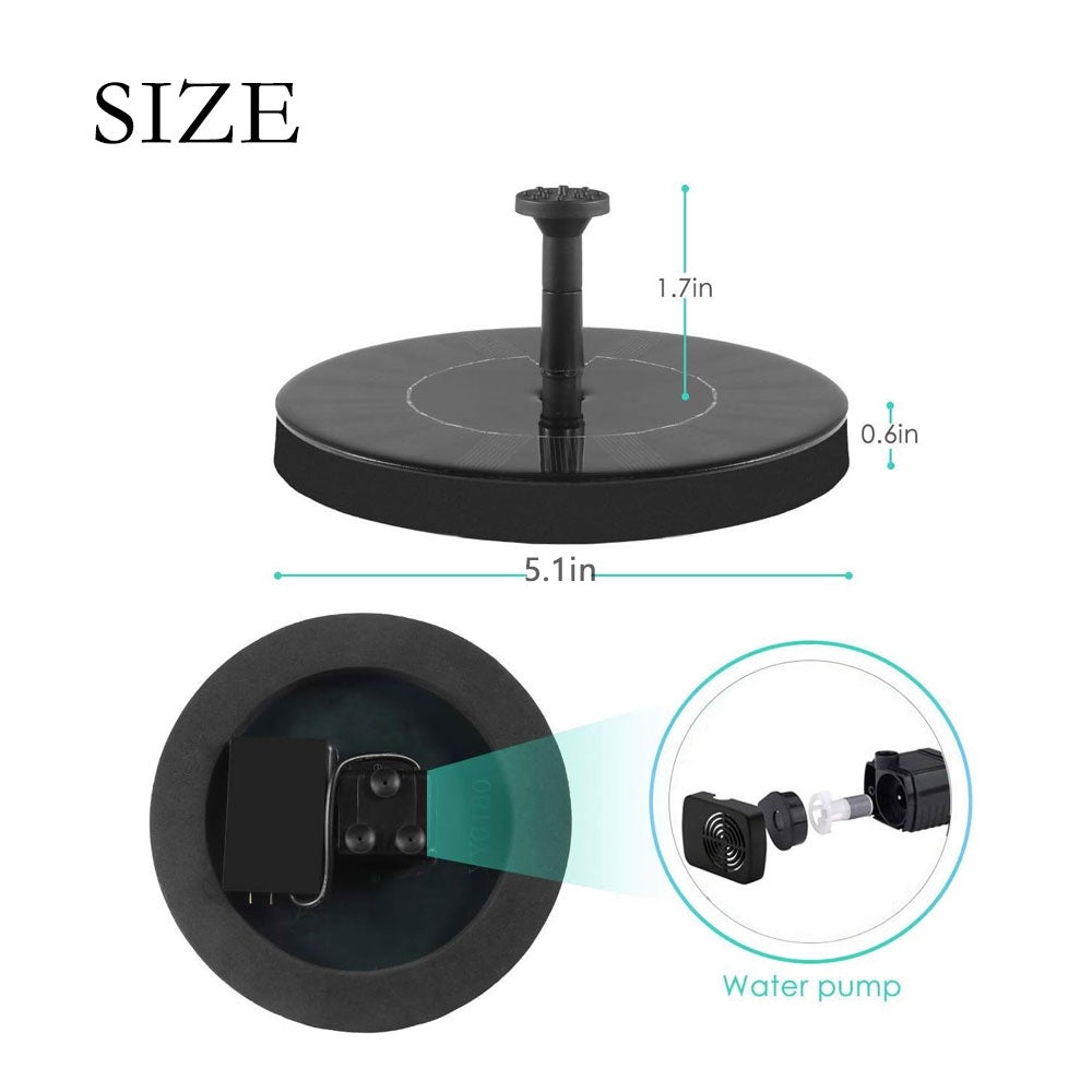 Pompe de fontaine solaire pour bains d'oiseaux, mini pompe de fontaine solaire 1,4 W, 130 mm, comprend 7 accessoires - 3