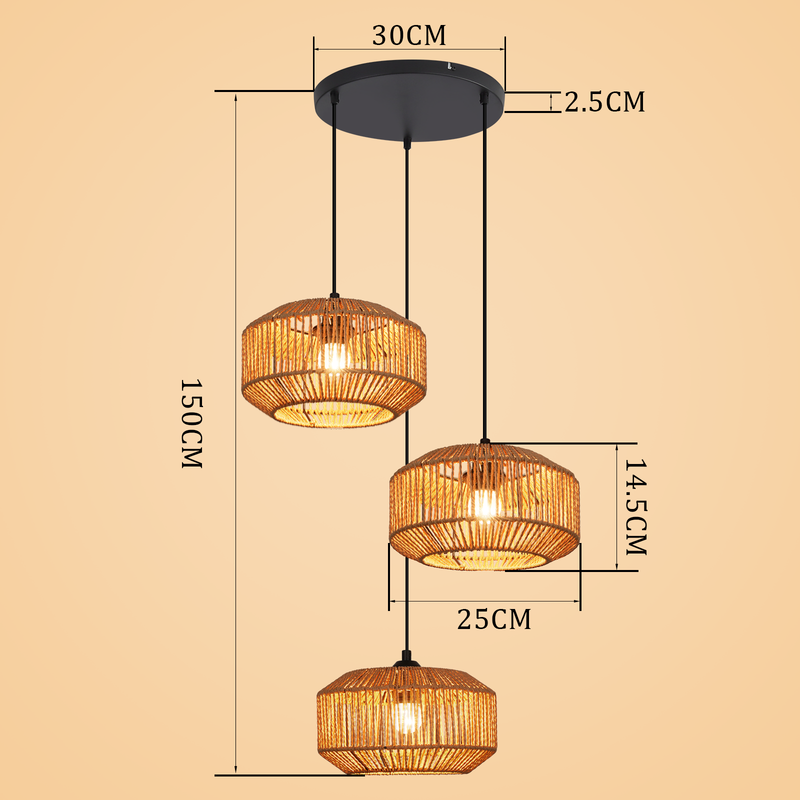 Nettlife Lampada Sospensione Rattan Φ25 Vintage Tavolo Pranzo - 1 Luce, Design Retrò, E27 (Senza Lampadina) - 4