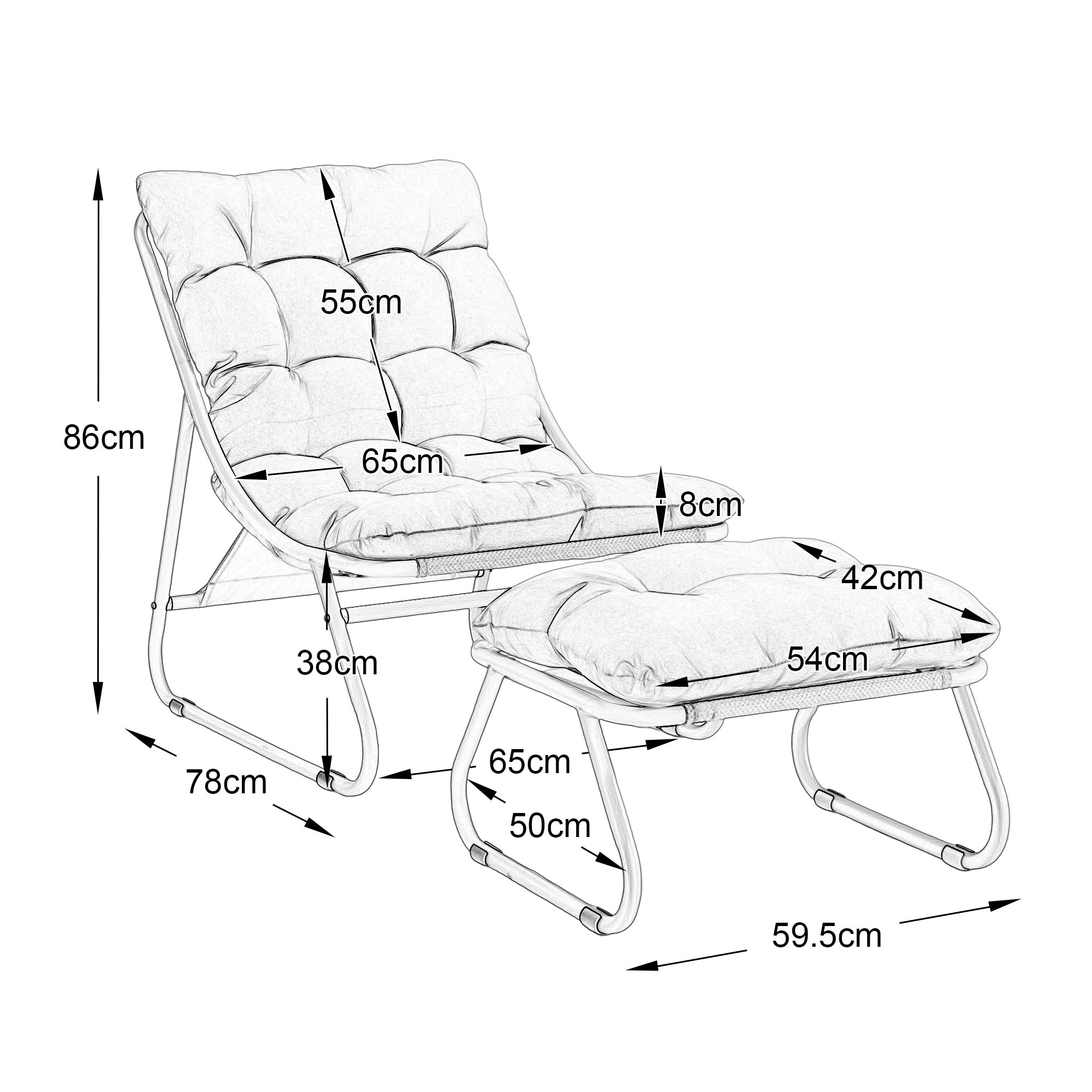 Fauteuil extérieur en acier avec coussin, pouf offert, chaise de jardin moderne pour terrasse et balcon - 9