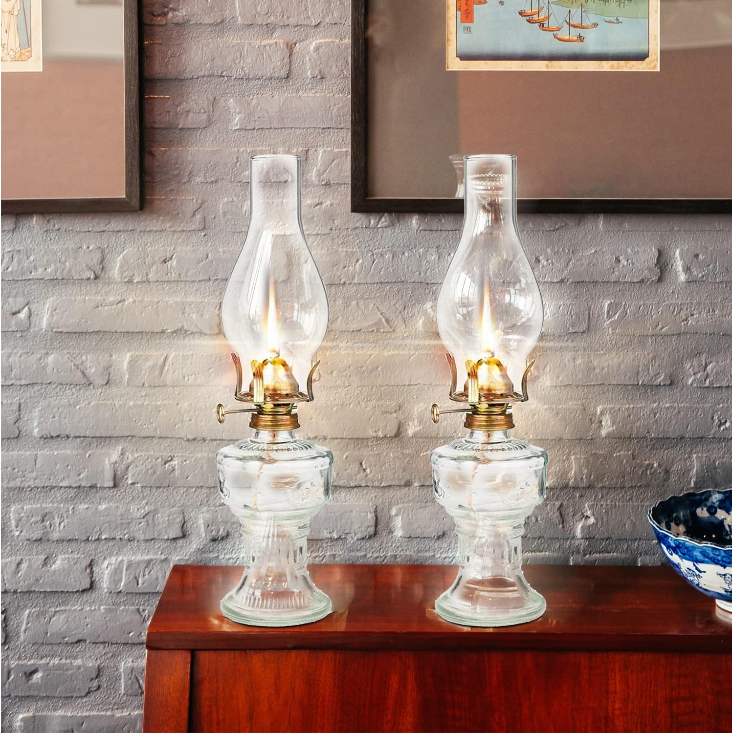 Lampada A Petrolio In Vetro, 2 Pezzi – Luminosità Regolabile Per Soggiorno, Giardino E Emergenza (8 X 8 X 17 Cm)