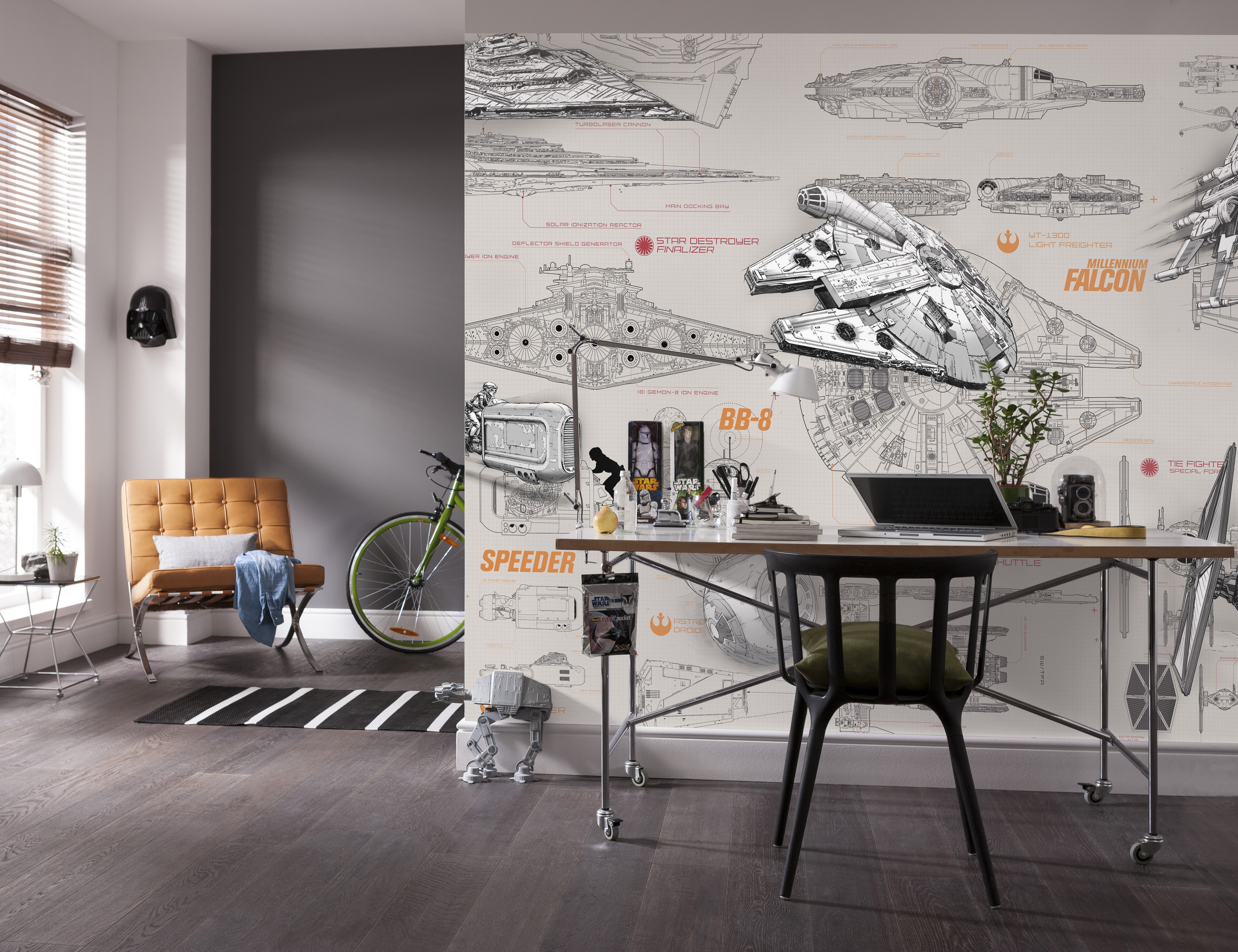 Papel pintado panorámico sobre papel de komar - star wars star wars blueprints - talla: 368 x 254 cm