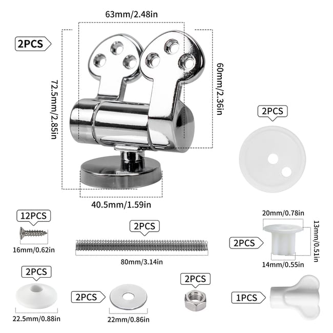 Sedile WC Di Ricambio Tradizionale E Contemporaneo, Cerniere