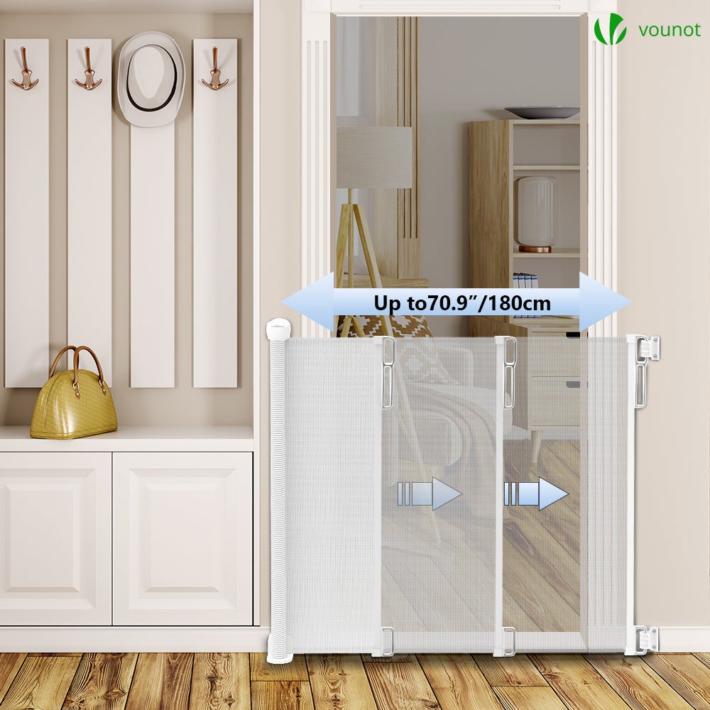Barrière de sécurité rétractable à 180cm blanc - Double verrouillage à une main - Pour bébé enfant et chien - VOUNOT® - 2