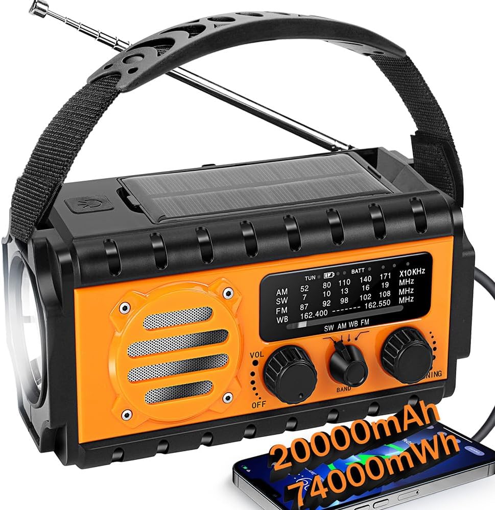 prunus : Portable Radio Dynamo Survie, PRUNUS J-369 AM/FM Radio à Pile avec 3000mAh Power Bank/SOS Alarm/Lampe Poch/Panneau Solaire, Haut-parleurs, Ourdoor, Emergency - Vert - Jardinage Media