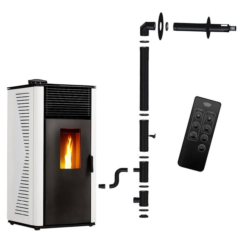 Piec na pelety Anita 15 kW biały Sannover + kompletny zestaw instalacyjny