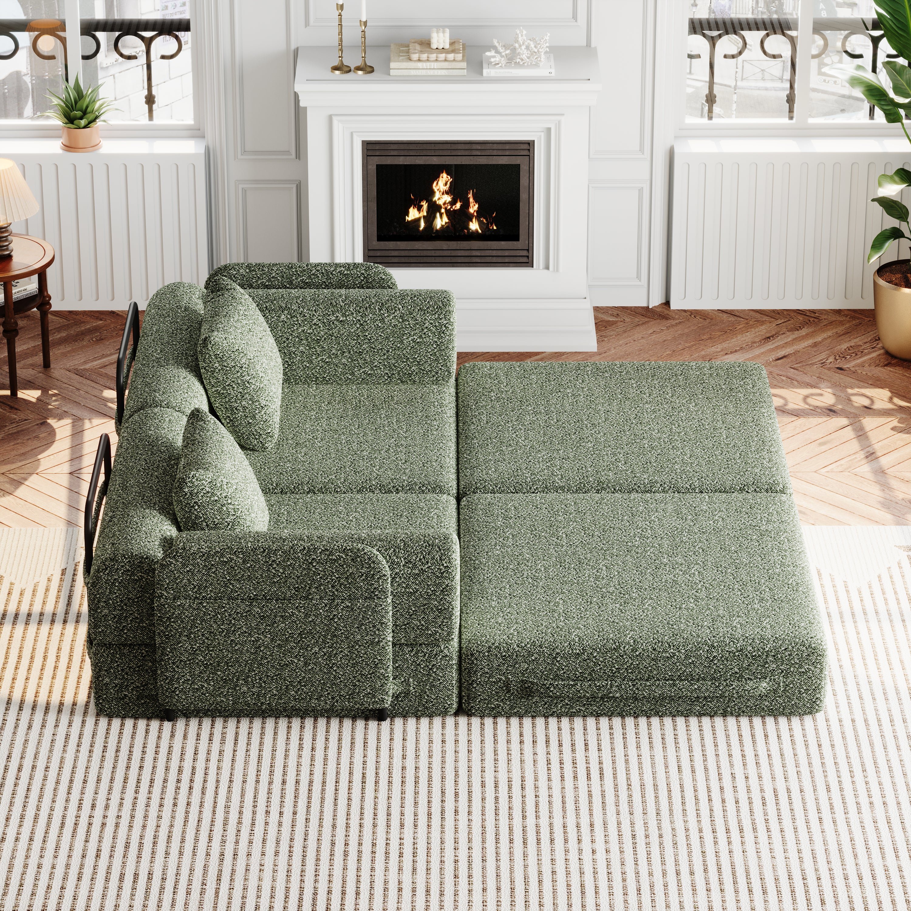 Canapé convertible 2 en 1 avec rangement accoudoir,canapé nuage structure métal multi-configurations,assise confortable pour salon,tissu chenille,vert - 9