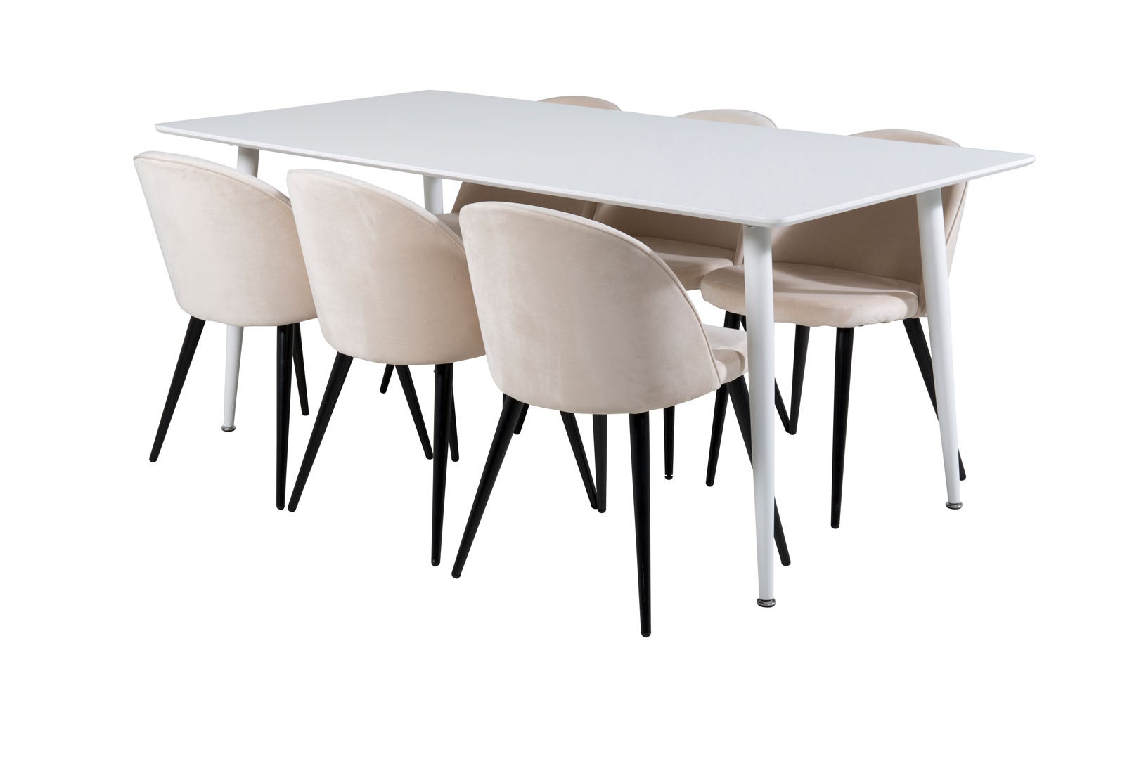 Polar180X90WHWH zestaw do jadalni stół do jadalni biały oraz 6 Velvet krzesło stołowe welur beżowy, czarny.