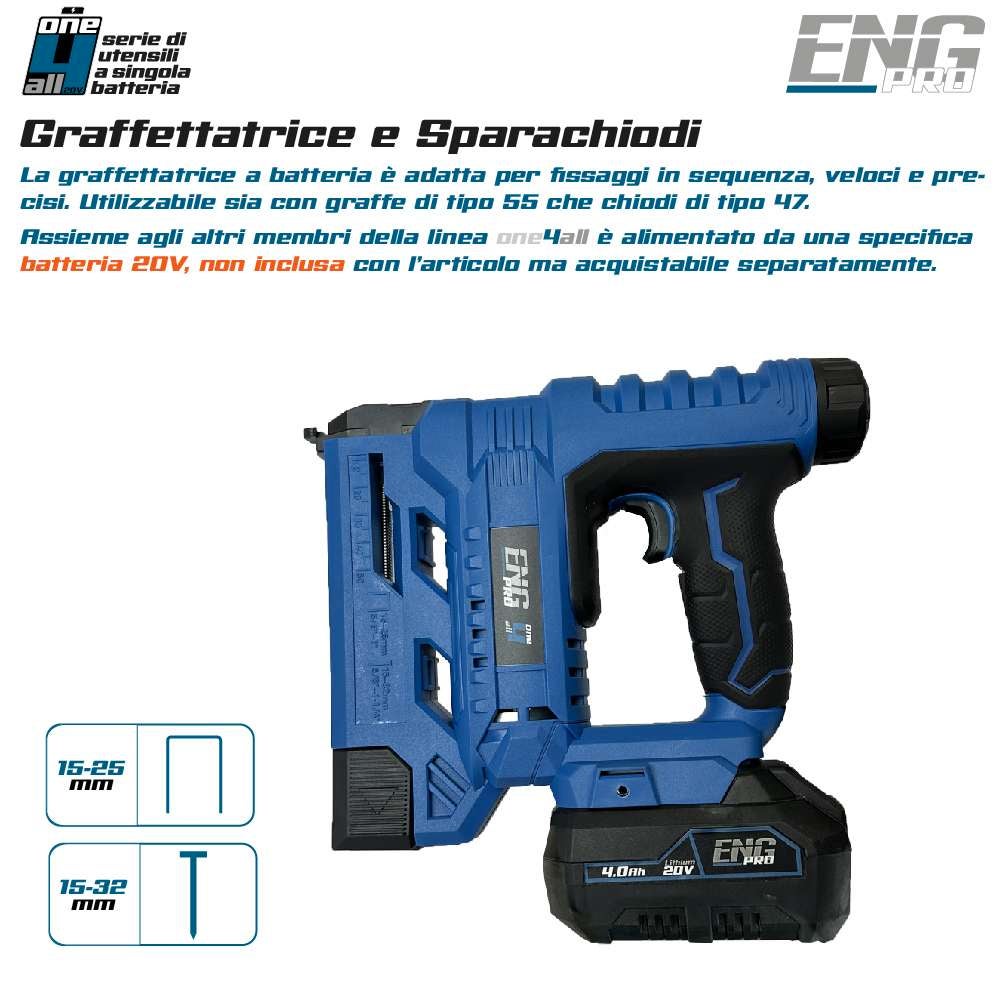 Graffettatrice e Sparachiodi professionale a batteria ONE4ALL 20V - Corpo macchina - 4