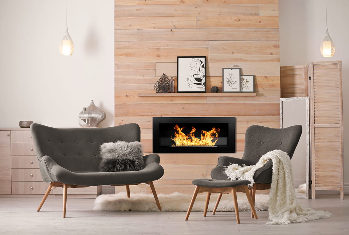 Chimenea de bioetanol Livorno negra de pared o empotrada L 90 x P 12 x H 40 con cristal - 3