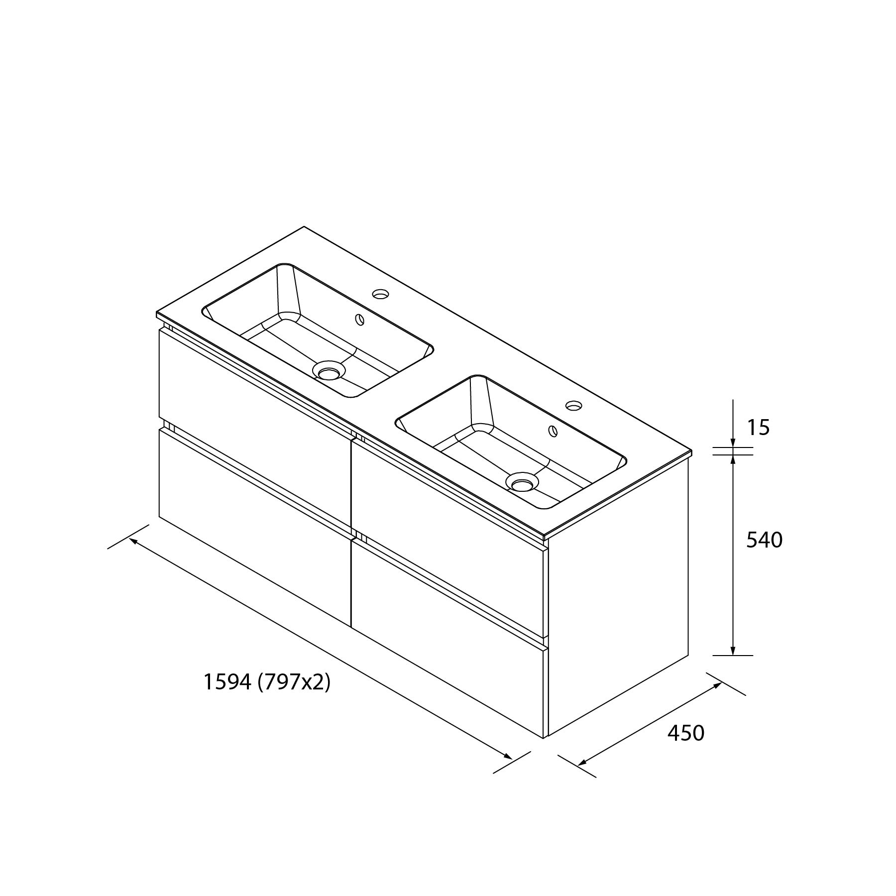 Meuble de salle de bain BEQUIA 160cm Noyer | Vasque Solid Surface - 4