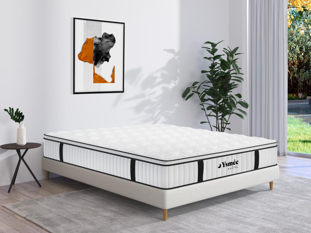 Matelas 180 x 200 cm anti feu ressorts ensachés et surmatelas intégré