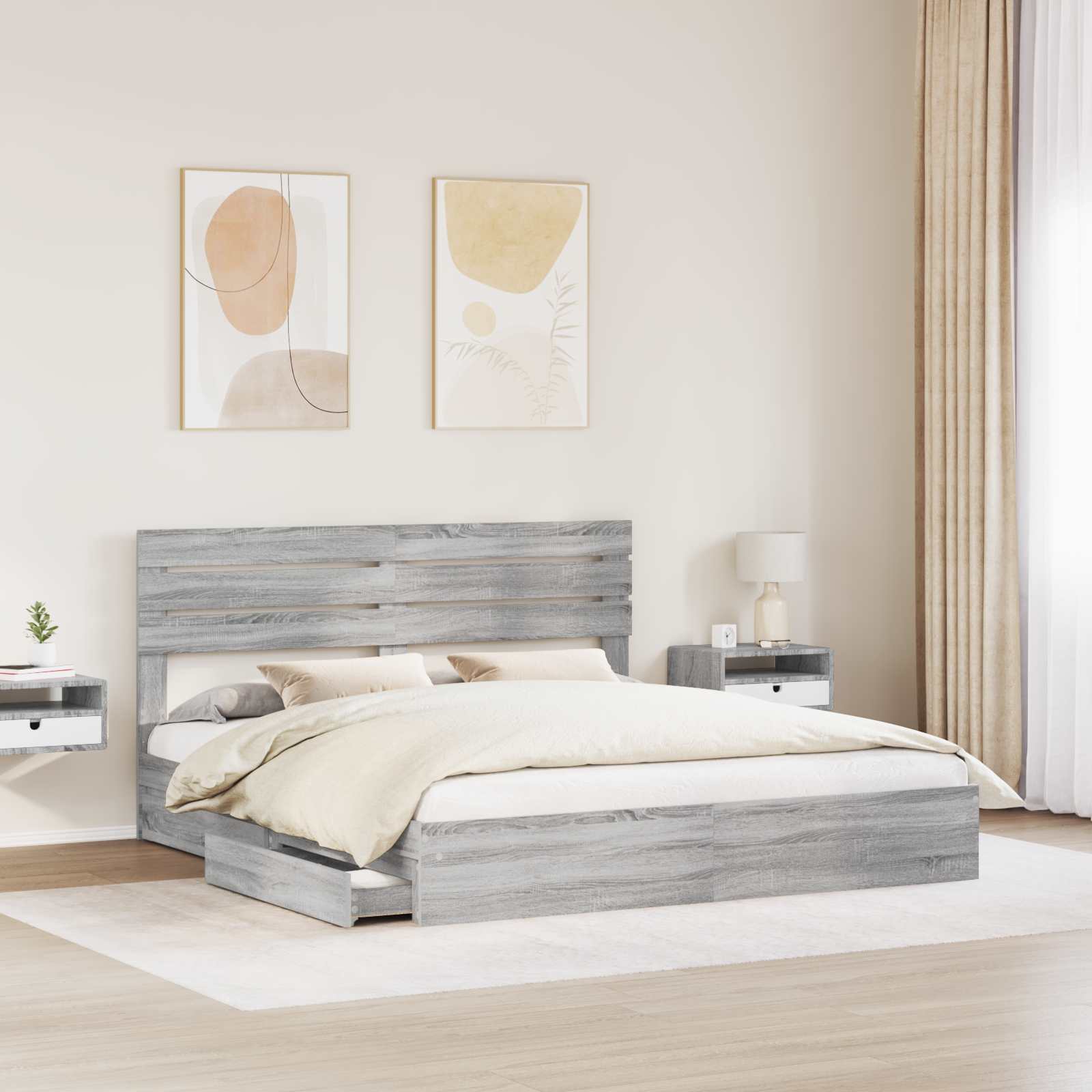 Lit de rangement gris 180 x 200 cm en panneau de bois - 3