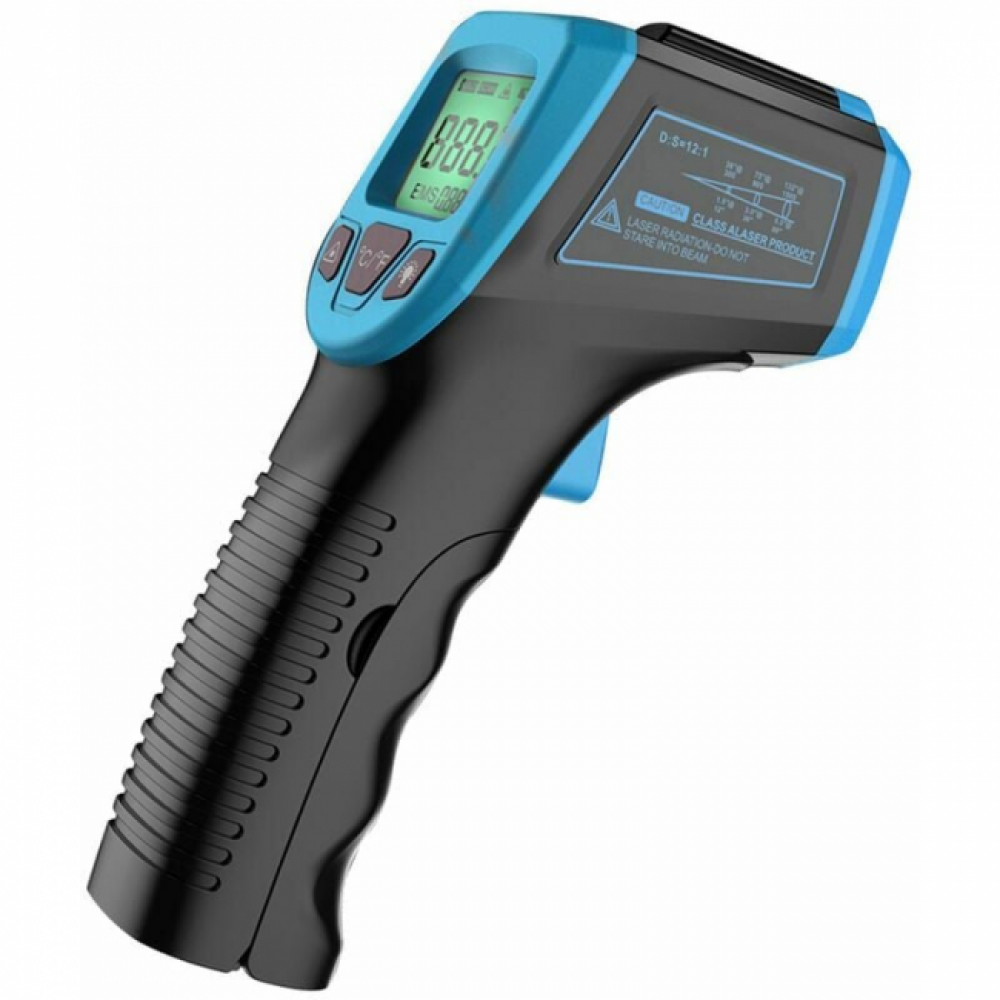 Niebieski termometr na podczerwień, bezkontaktowy cyfrowy laserowy pistolet temperaturowy -58°FA 1112°F (-50°CA 600°C) z wyświetlaczem LCD, niebieski