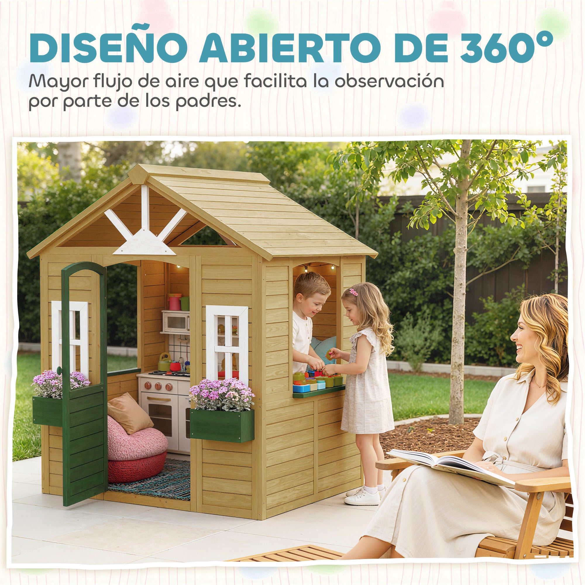 Casinha de Madeira Infantil AIYAPLAY Madeira de Abeto Madeira 134,5x97x150 cm - 7