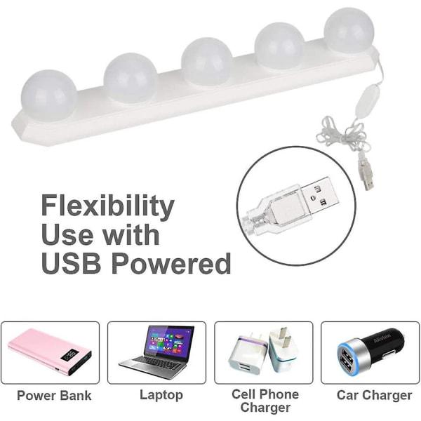 Lampa lustrzana LED, 5 diod LED, styl hollywoodzki, regulowana intensywność, USB, do lustra kosmetycznego, łazienki, toaletki, biała