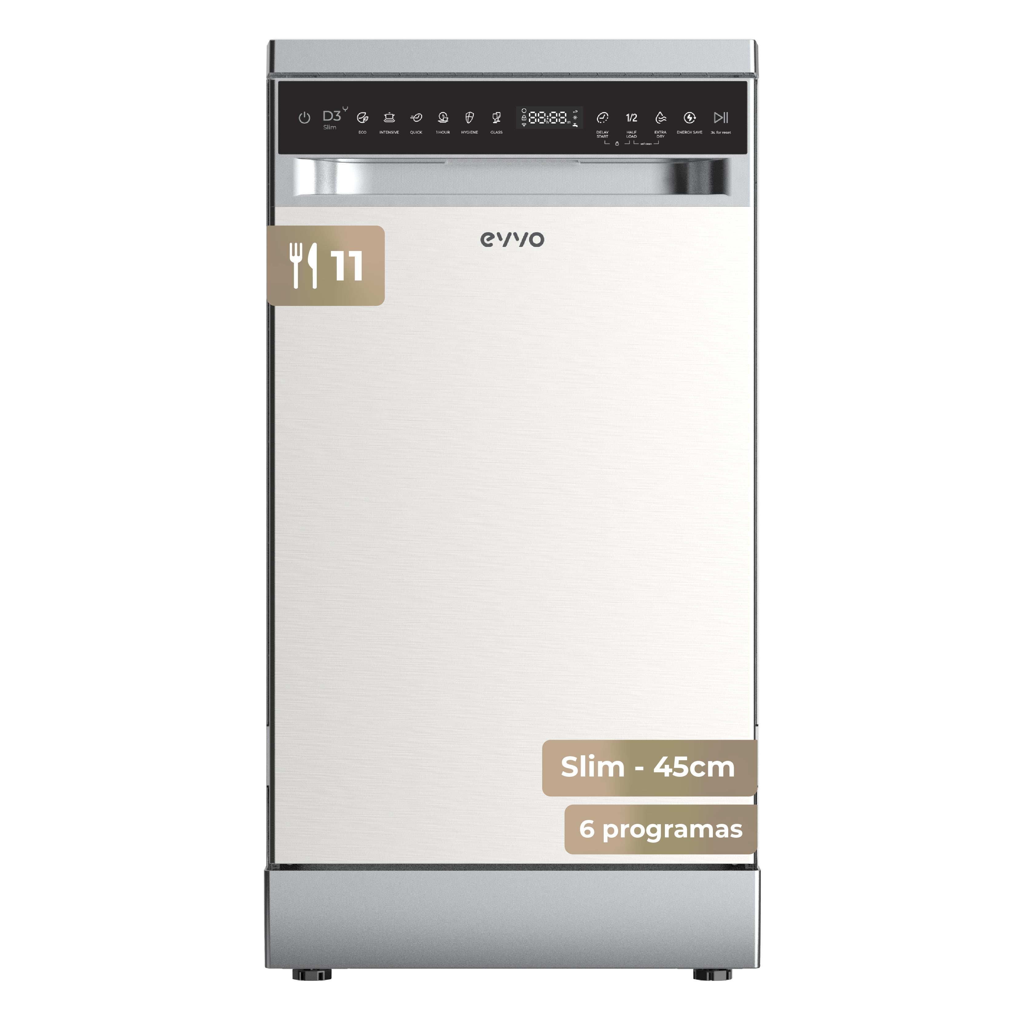 Evvo Inox Lavavajillas Slim D3y 45Cm Libre Instalación 11 Cubiertos, 6 Programas, Panel Táctil, Blanco - Imagen 3