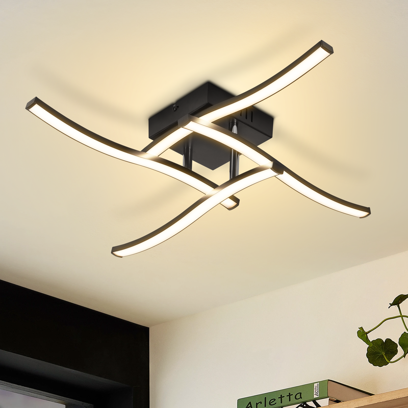 Lampa sufitowa LED Nettlife Wave Design, czarna – 24 W, 3000 K, ciepła biel – nowoczesna lampa do salonu, sypialni, kuchni, biura