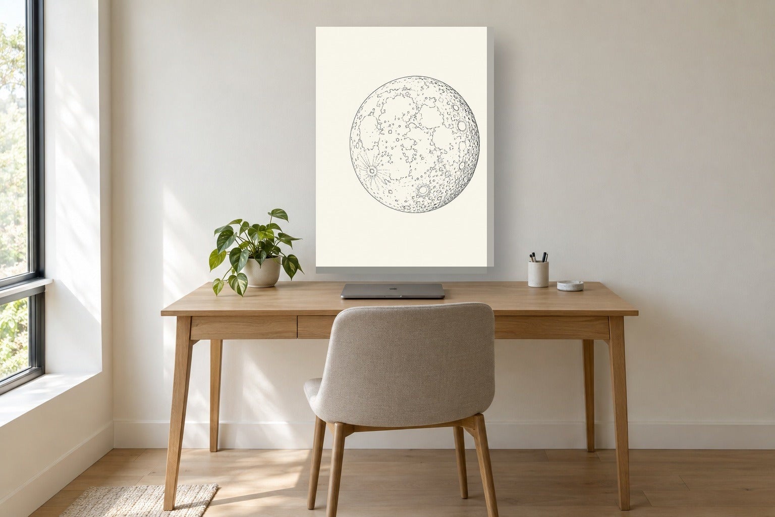 Tableau carte du monde «Lune, line art» sur toile, châssis en bois de 2 ...