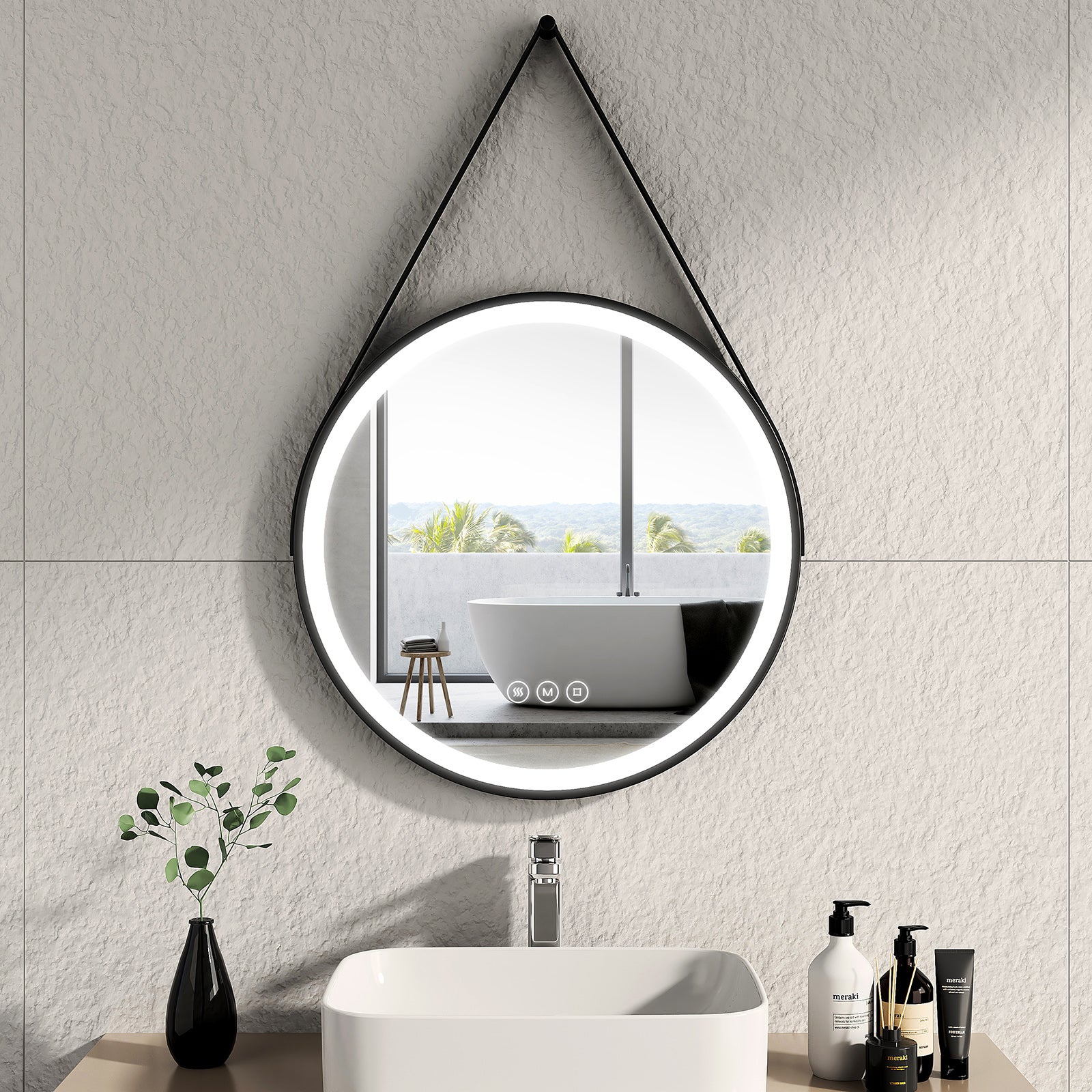 EMKE Miroir Rond LED Salle De Bain 60 Cm – Antibuée, 3 Températures Lumière, Interrupteur Tactile, Design Horloge