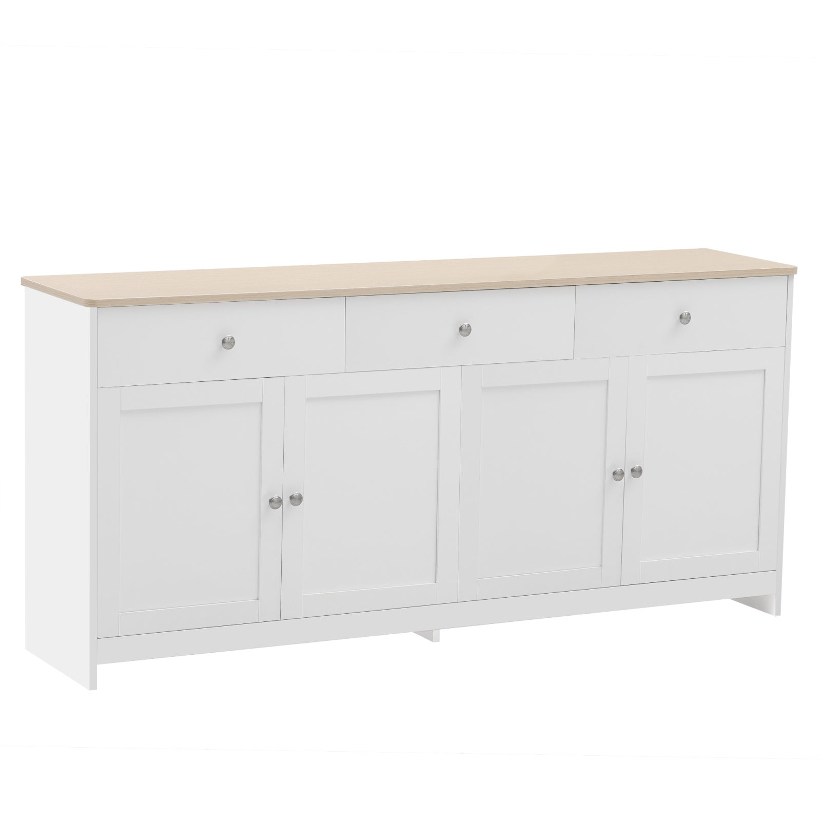 Buffet à 4 portes et 2 tiroirs - comptoir à finition blanche et grain de bois - poignées métal portes à charnières - L160 x P37 x H75 cm - Scandinave - 7