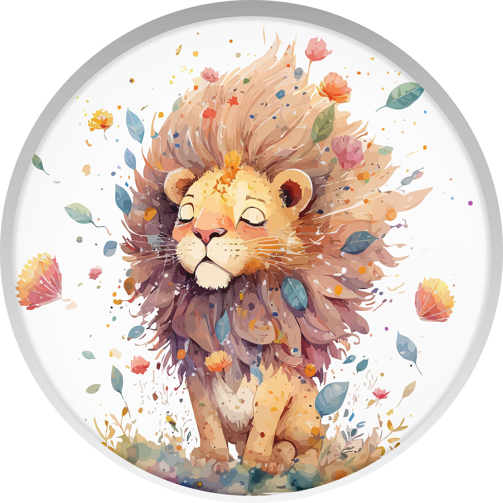 Stickers mural trompe l'oeil Arche rond enfants - Lion - Diamètre 150 cm - 3