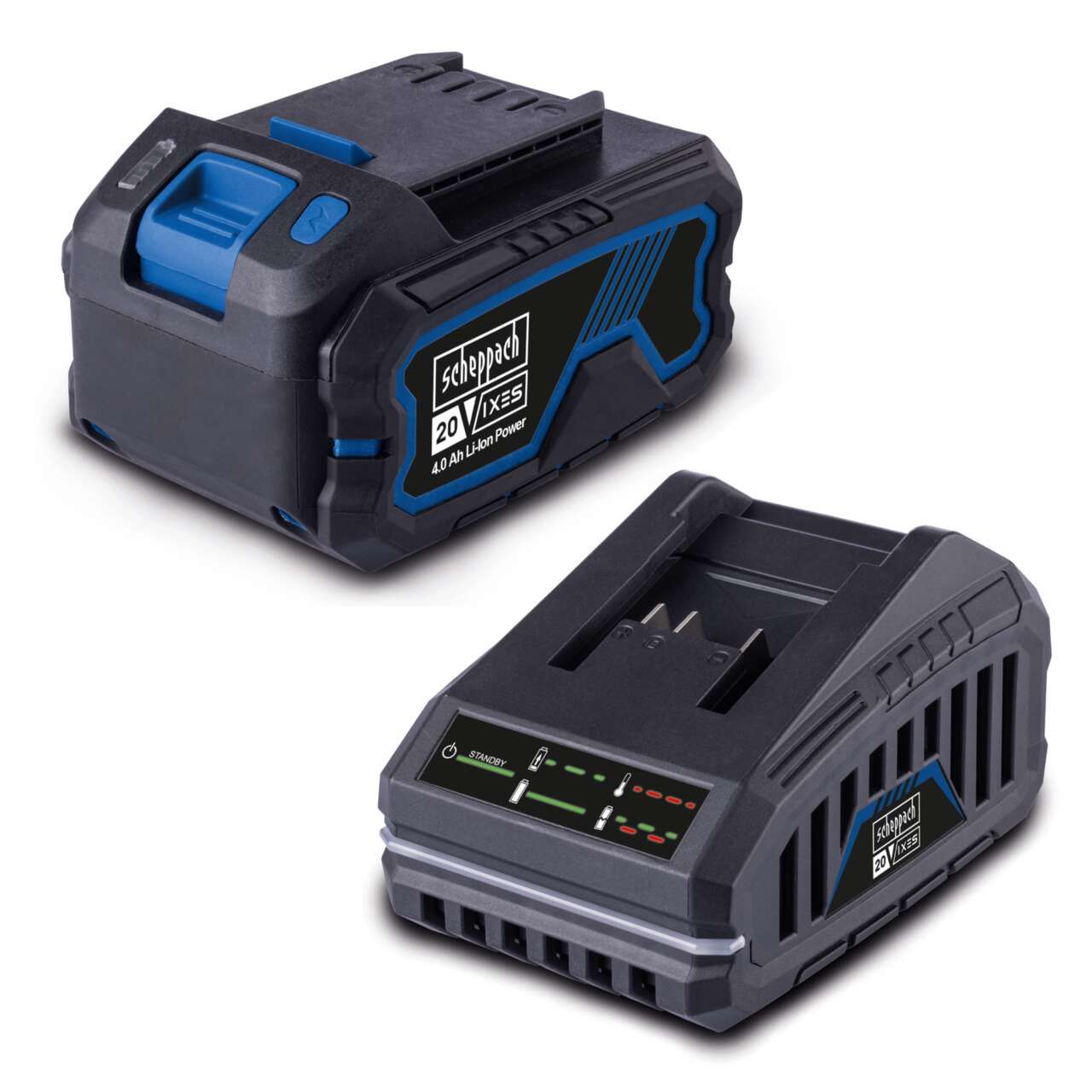 Scheppach Starter Kit IXES 20V SBSK4.0 - Batterie 4Ah + chargeur 2,4A - LED - chargement rapide - 5