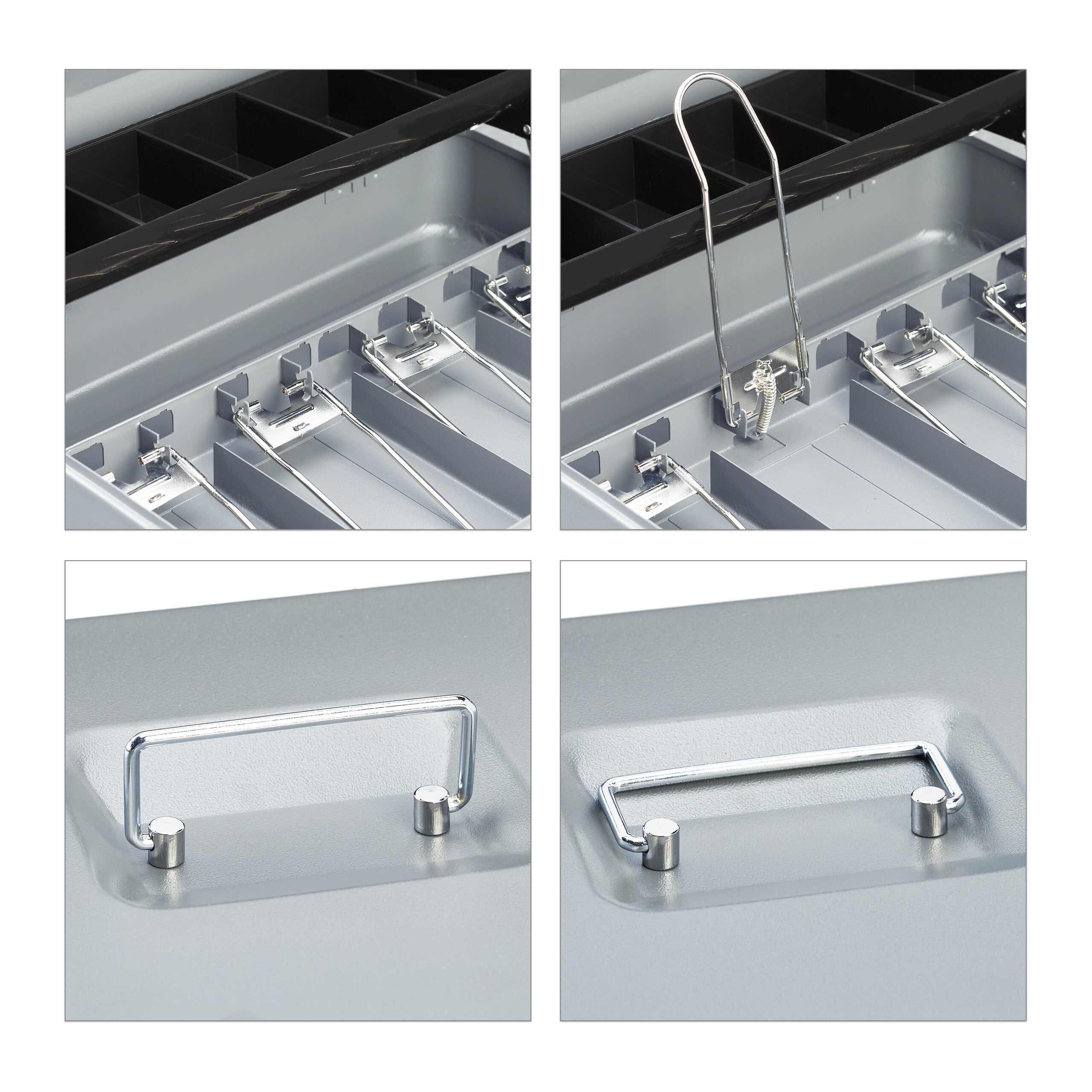 Relaxdays Caisse à monnaie, verrouillable, compartiments pour pièces et billets, fer, HLP 8,5 x 30,5 x 24,5 cm, argent - 7