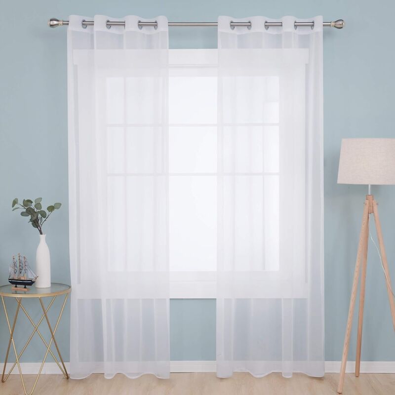 Set di 2 tende trasparenti con occhielli, tende da cucina moderne per finestre, porte e soggiorni, 132 x 242 cm, bianco | Leroy Merlin