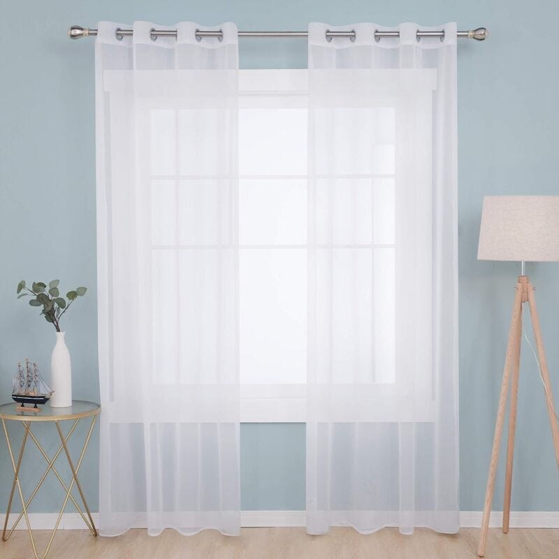 Set di 2 tende trasparenti con occhielli, tende da cucina moderne per finestre, porte e soggiorni, 132 x 242 cm, bianco | Leroy Merlin Set di 2 tende trasparenti con occhielli, tende da cucina moderne per finestre, porte e soggiorni, 132 x 242 cm, bianco | Leroy Merlin
