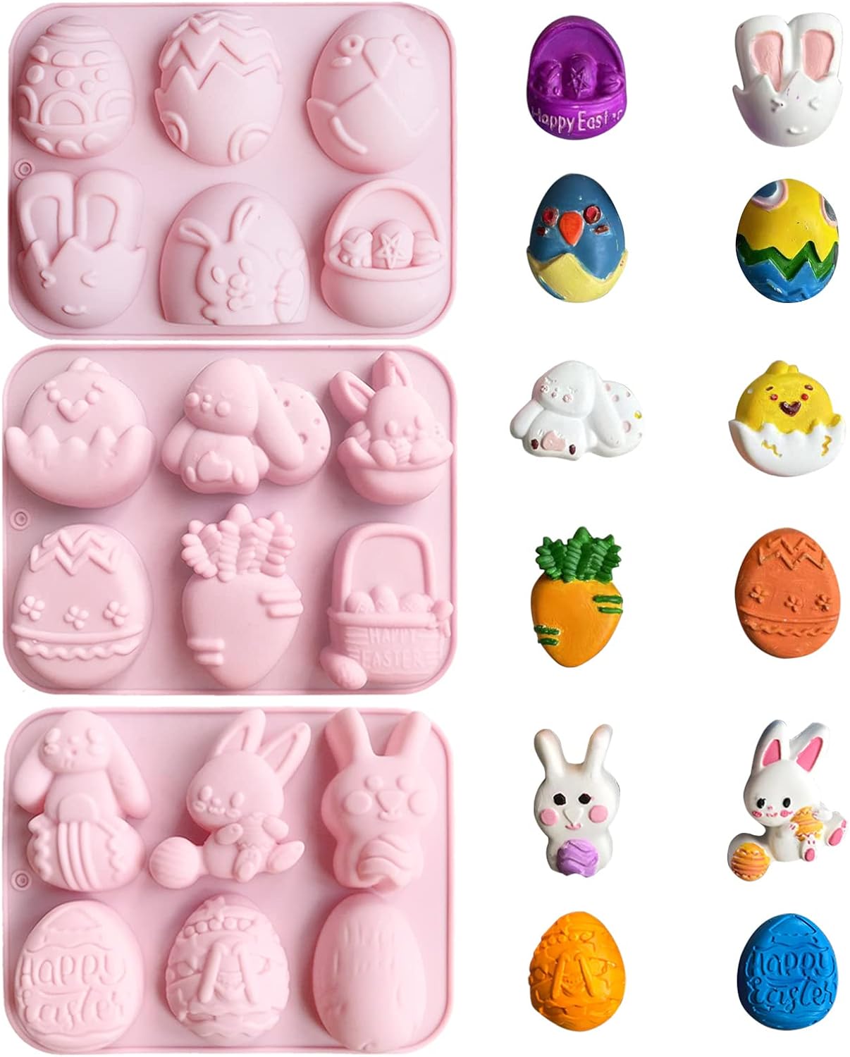 Zestaw 3 silikonowych foremek na czekoladki wielkanocne, silikonowe foremki w kształcie zajączka wielkanocnego, forma do samodzielnego wykonania ciast