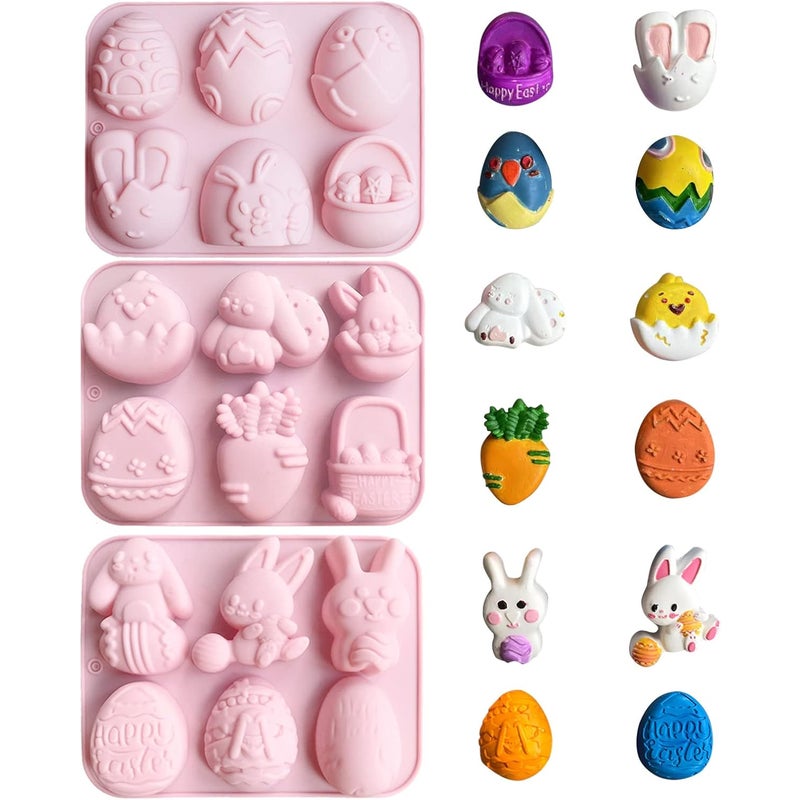 Zestaw 3 silikonowych foremek na czekoladki wielkanocne, silikonowe foremki w kształcie zajączka wielkanocnego, forma do samodzielnego wykonania ciast